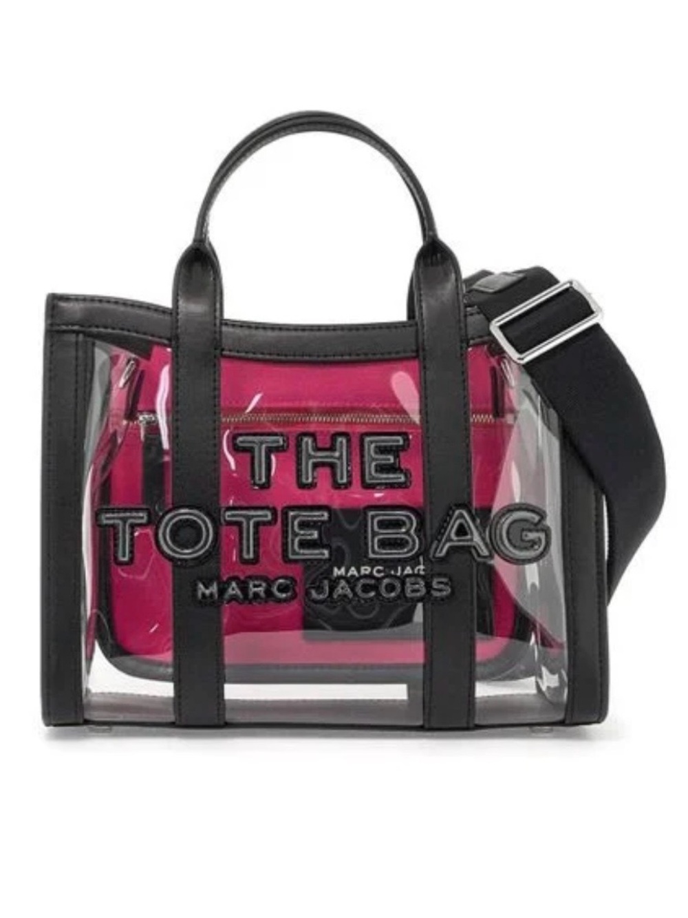 Marc Jacobs The Tote Bag Clear Black with Pink Pouch